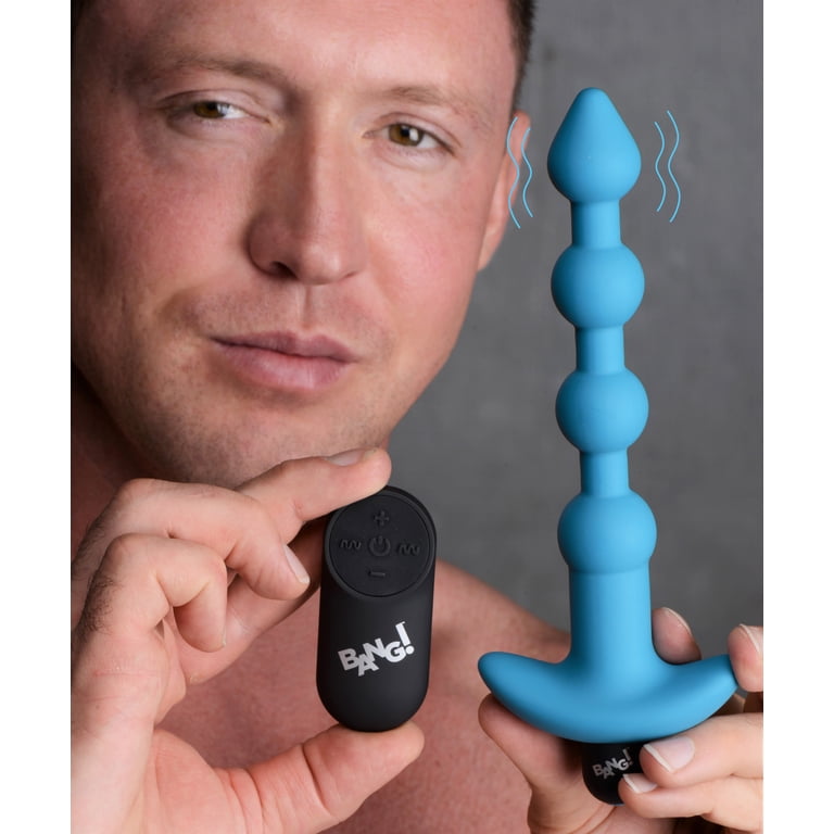Bang! 28X Vibrating Silicone Anal Beads w/Remote Control - Blue