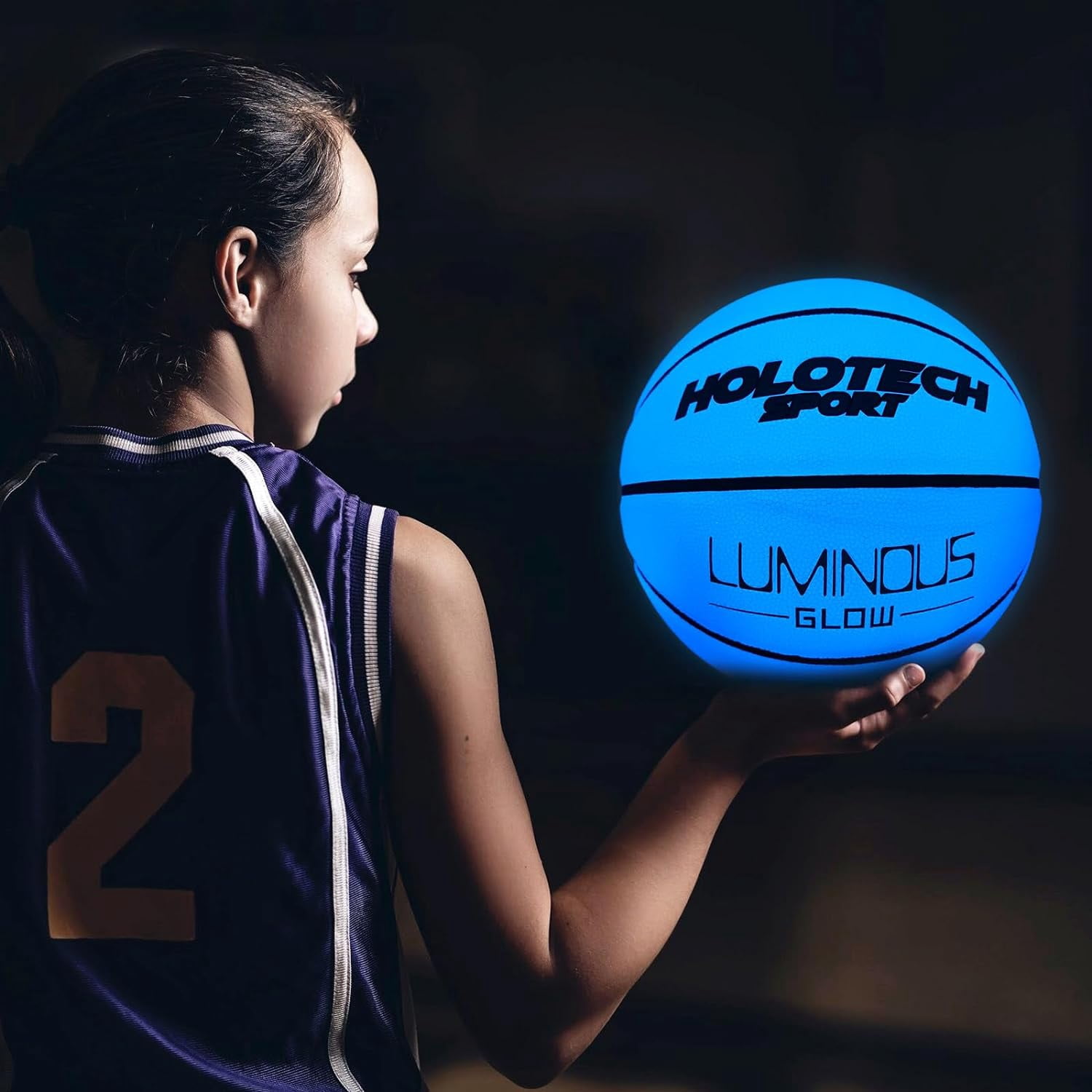 Basketball Glow in The Dark, Cool Glowing Indoor Outdoor Luminous Leather Basketball Size 5, 6, 7 for Men Women Boys Girls(with Pump)