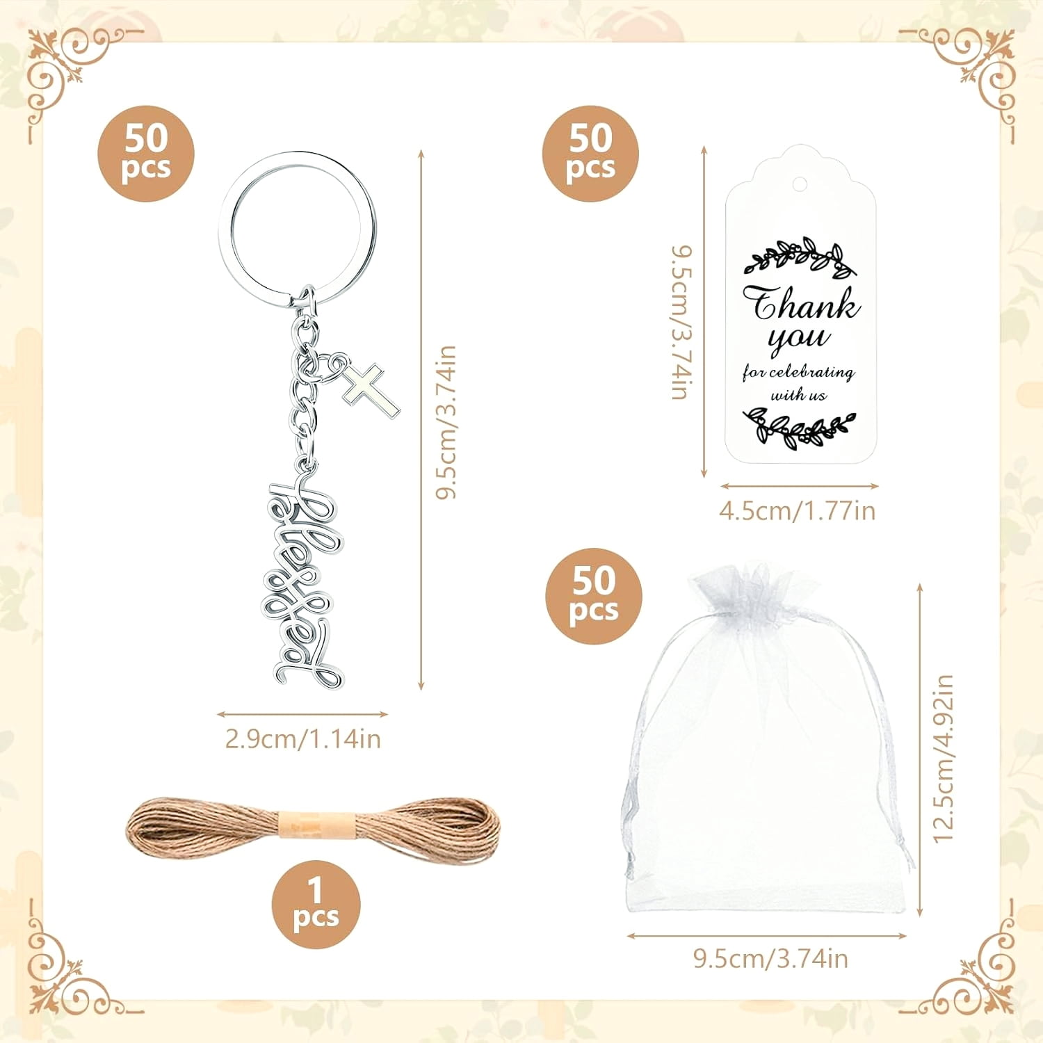 Blessed Keychains Set Of 50 With Cross Charm Ideal For Baptism Gifts