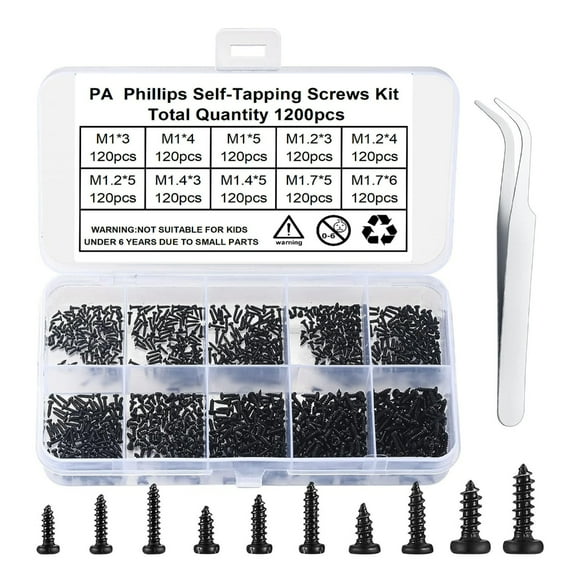WINDLAND Pack of 1000 Easy to Use Screw Assortment Metal Screw Set Tiny Micro Screws Set