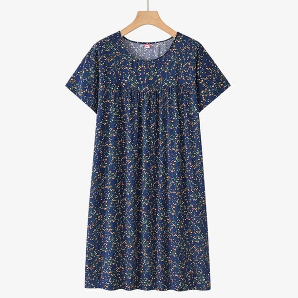 WILLBEST Vestidos con Curvas para Mujer, Camisón de Verano Floral de Manga Corta, Pijama Fino y Cómodo, Vestido Holgado para Estar En Casa UnitaGrandeGrandea