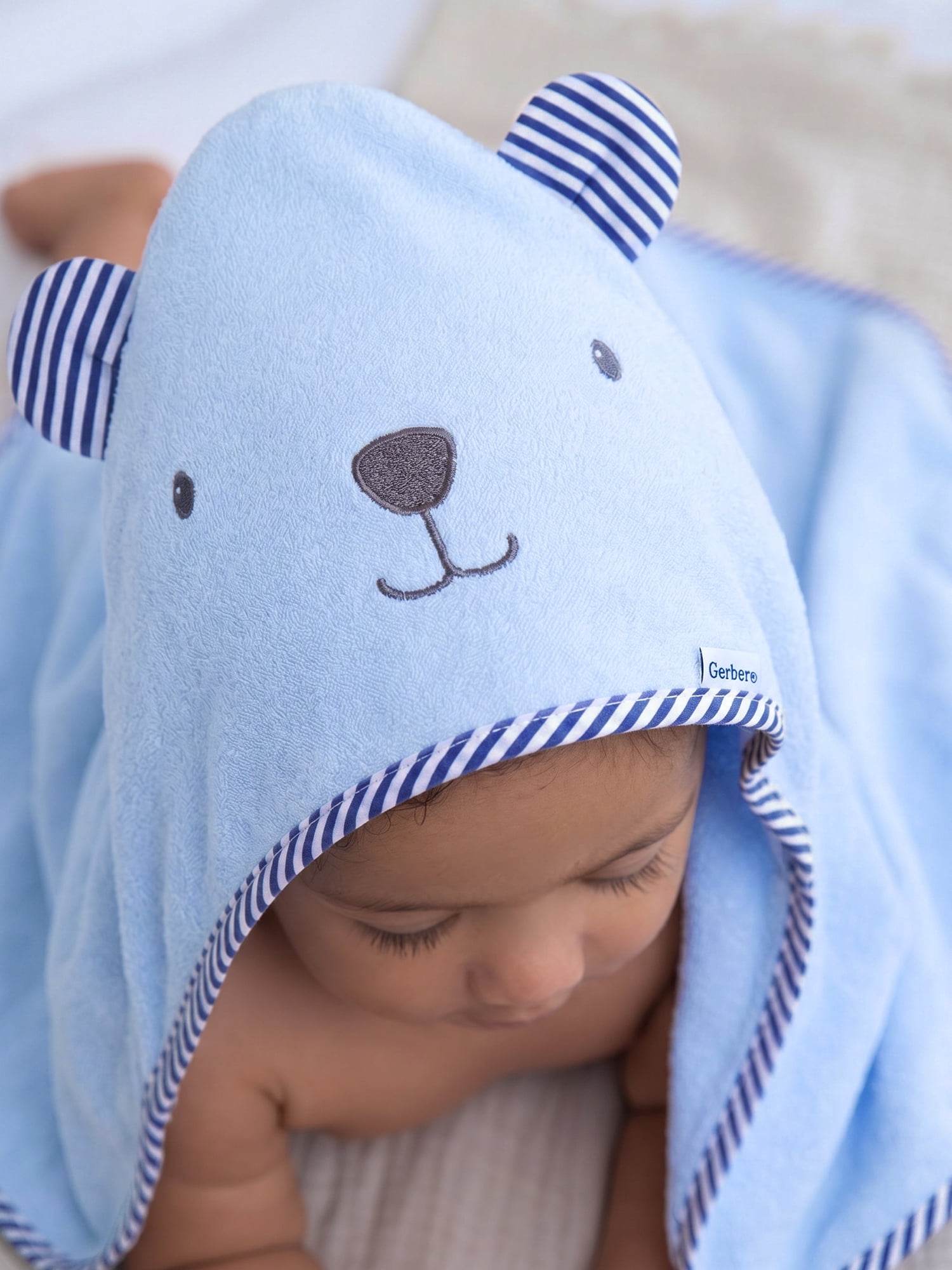 Gerber Baby Boy Blue Absorbent Hooded Towel, One Size