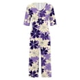 thumbnail image 4 of Sokhug Womens Floral Print V Neck Jumpsuit 3/4 Sleeve Wide Leg Cropped Pants with Pockets Casual Summer Romper, 4 of 5