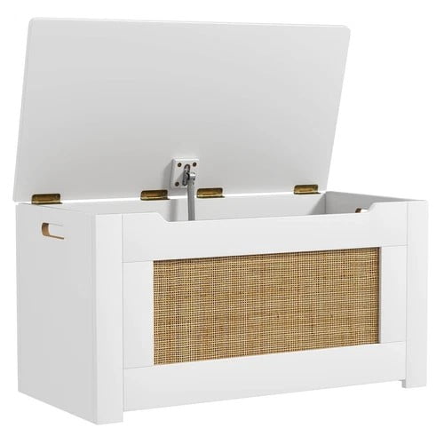 Auranook 31.5" Toy Chest for Kids Rattan Toy Storage Box with Flip Top Lid & Safety Hinge