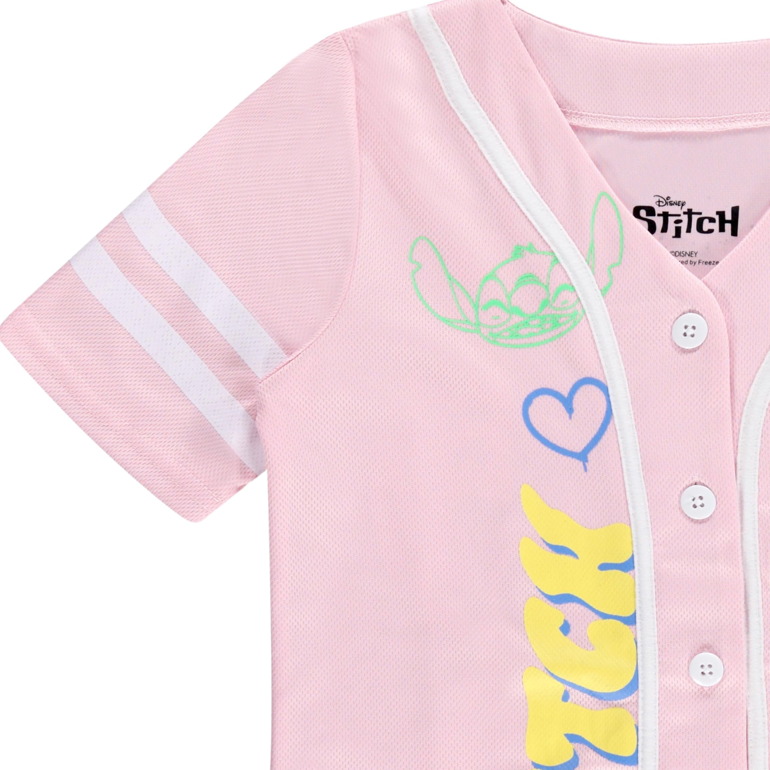 Disney Girls Baseball Jersey T-Shirt with Lilo & Stitch and Mickey Mouse- Girls Sizes 4-16 Lilac