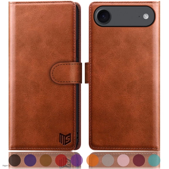 SUANPOT For iPhone 17 Air Wallet Case with RFID Blocking Credit Card Holder,Light Brown