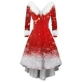 thumbnail image 3 of Christmas Dresses for Women Women's Fashion V-neck Casual Slim Christmas Printed Party Long Sleeve Dresses with Fur Collar for Christmas Party,Vermilion,M, 3 of 4