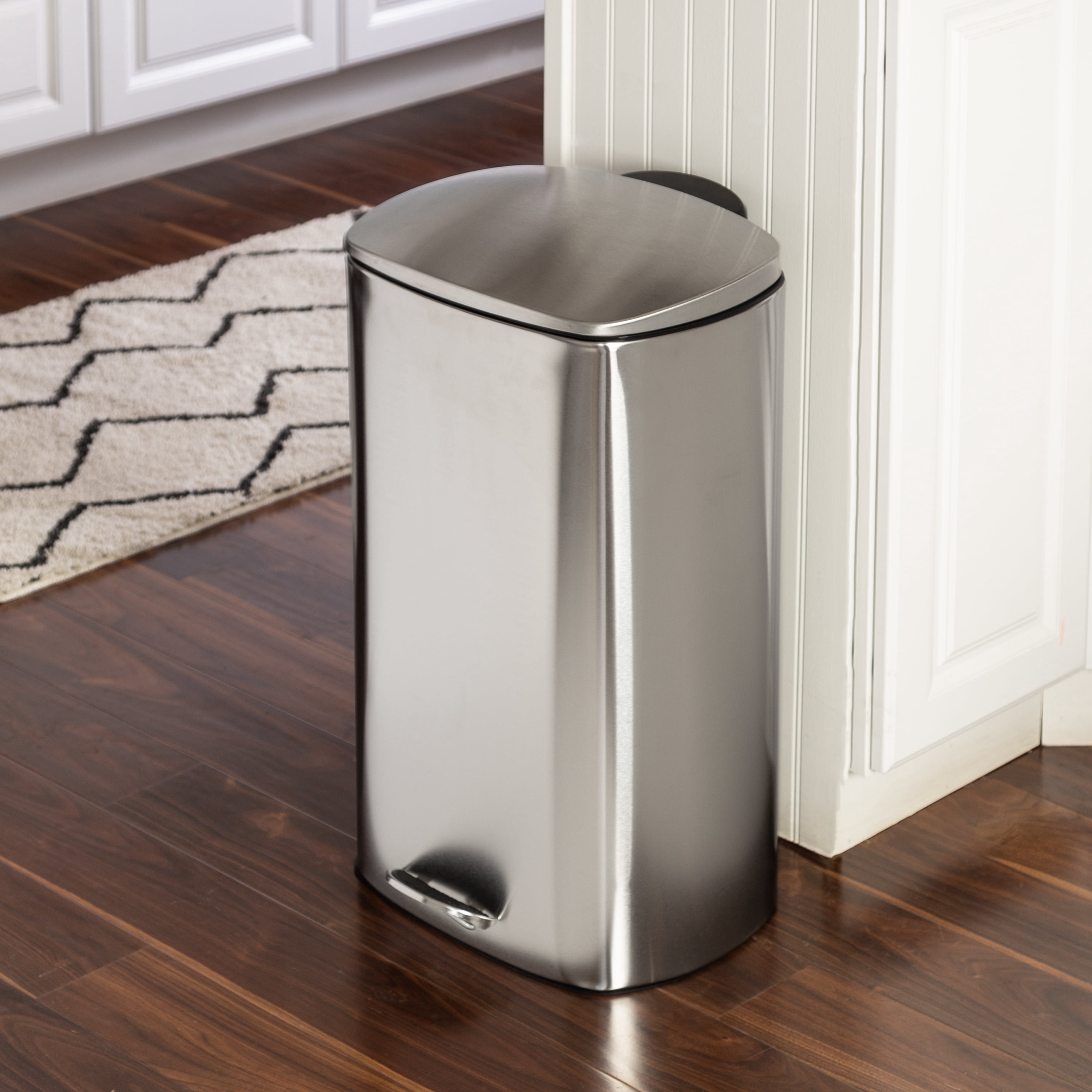 Honey Can Do Rectangular Stainless Steel Step Trash Can with Lid, 40-Liter