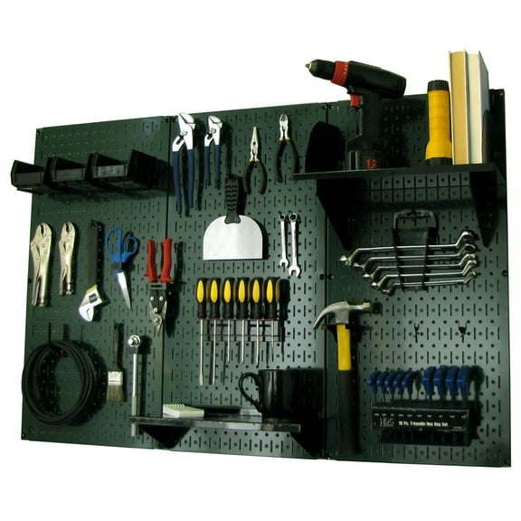 4ft Metal Pegboard Standard Tool Storage Kit - Green Toolboard & Black Accessories