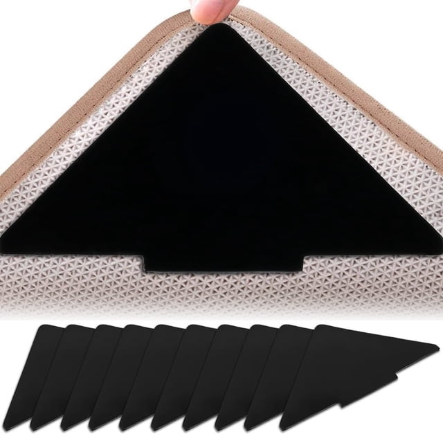 HBFAGFB 10 Pcs Double Sided Non Slip Reusable Rug Stopper, Washable Rug Pad Grippers for Hardwood Tile Floors Carpets Floor Mats, Black