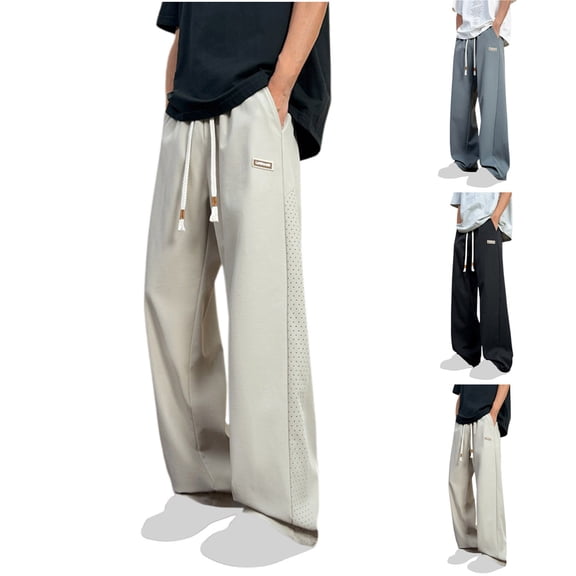 IhhxPro Men's Casual Pants Oversized Jogger with Pockets Elastic Waist Relaxed Fit Drawstring Trousers Cotton Streetwear for Daily Wear Spring M-4XL