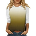 thumbnail image 2 of qelini T-shirts for Women with Round Neck School Season Solid Color 3/4 Sleeved Gradient Printed Loose Casual Daily Wearing Basic Tops Juniors Summer Comfortable 1Pack Gold XL, 2 of 5