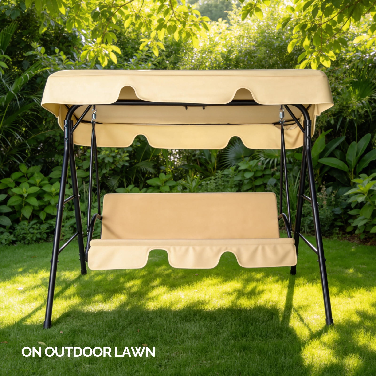 Outdoor Swing Set with Cushion & Sunshade Canopy 250KG Weight Capacity Iron Frame Oxford Cloth Patio Swing for Garden Backyard Balcony