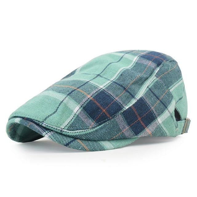 Gorro Gatsby Newsboy de gorra plana ajustable a cuadros verdes para hombre
