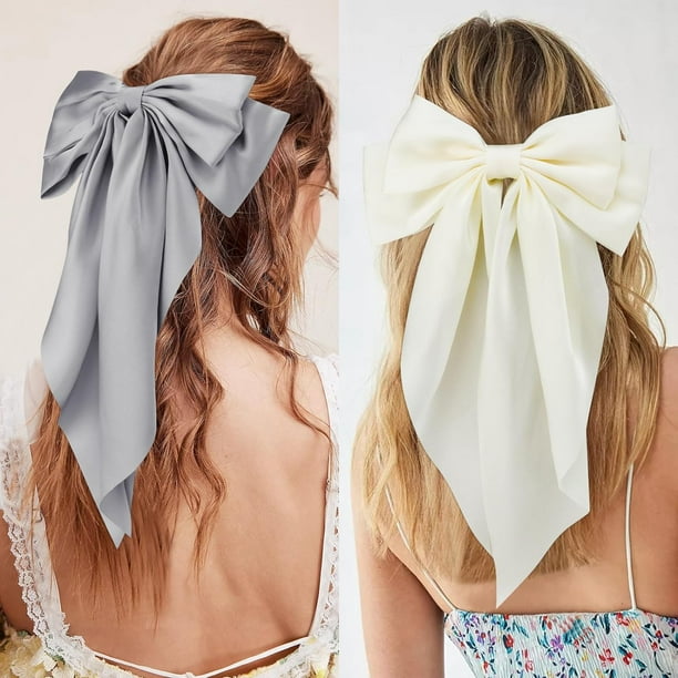 Girls Mermaid Hair Bows – 2 Piece Set With Wavy Ribbon Streamers, Elastic Hair Ties | Party & School Hair Accessories