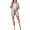 thumbnail image 2 of Cardigan Sweaters for Women's Short Sleeve Lightweight Open Front 2025 Knit Shrugs M Khaki, 2 of 6