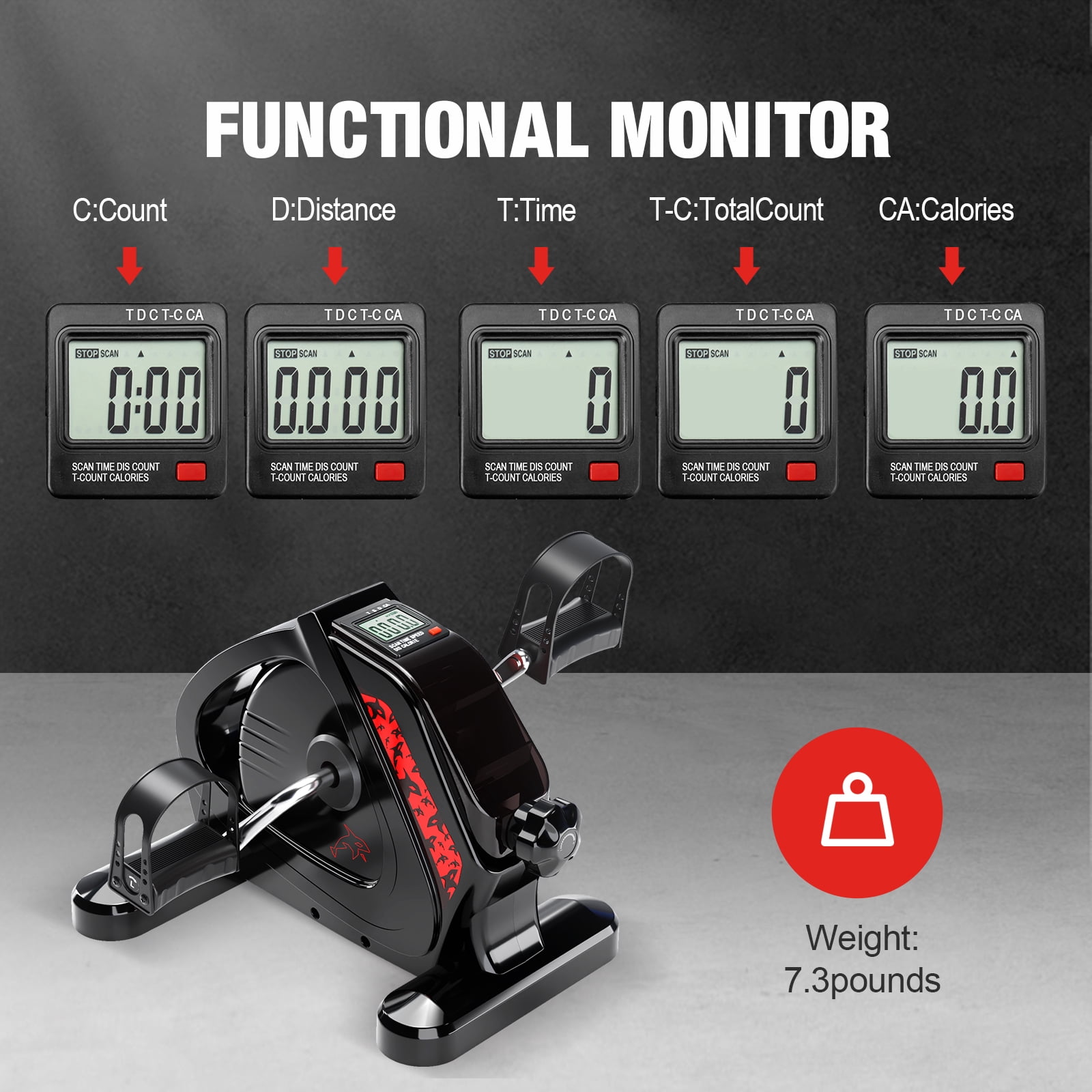 Mini Exercise Bike Under Desk Bike Pedal Exerciser Portable Foot Cycle Arm & Leg Peddler Machine with LCD Screen Displays