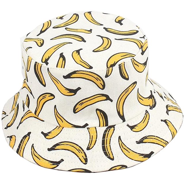 Fruit Print Bucket Hat Banana Pattern Fisherman Hats Summer Reversible Packable Cap