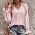 thumbnail image 2 of Oalirro Pink Womens Long Sleeve Tops Casual V Neck Solid Womens Dressy Casual Shirts, 2 of 8