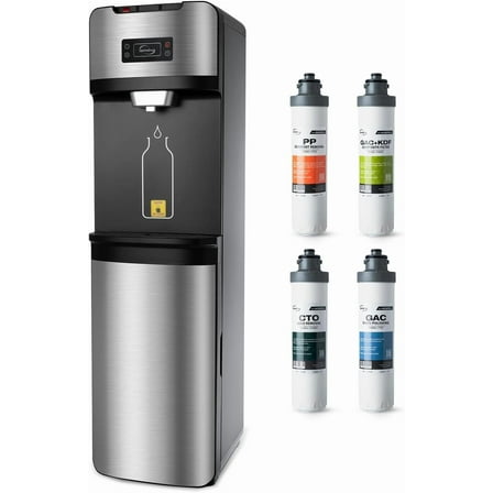 iSpring Bottleless Water Dispenser with 4-Stage Filtration, SGS-Tested 99% of Lead Removal, Water Cooler Dispenser - Hot, Cold, Room Temp, Self Cleaning, Stainless Steel, Silver, Model: DS4S-PB