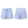 thumbnail image 6 of Yievot Cotton Linen Shorts for Women Striped Lace Trim Elastic Waist Drawstring Relaxed Fit Summer Casual Beach Shorts, 6 of 7