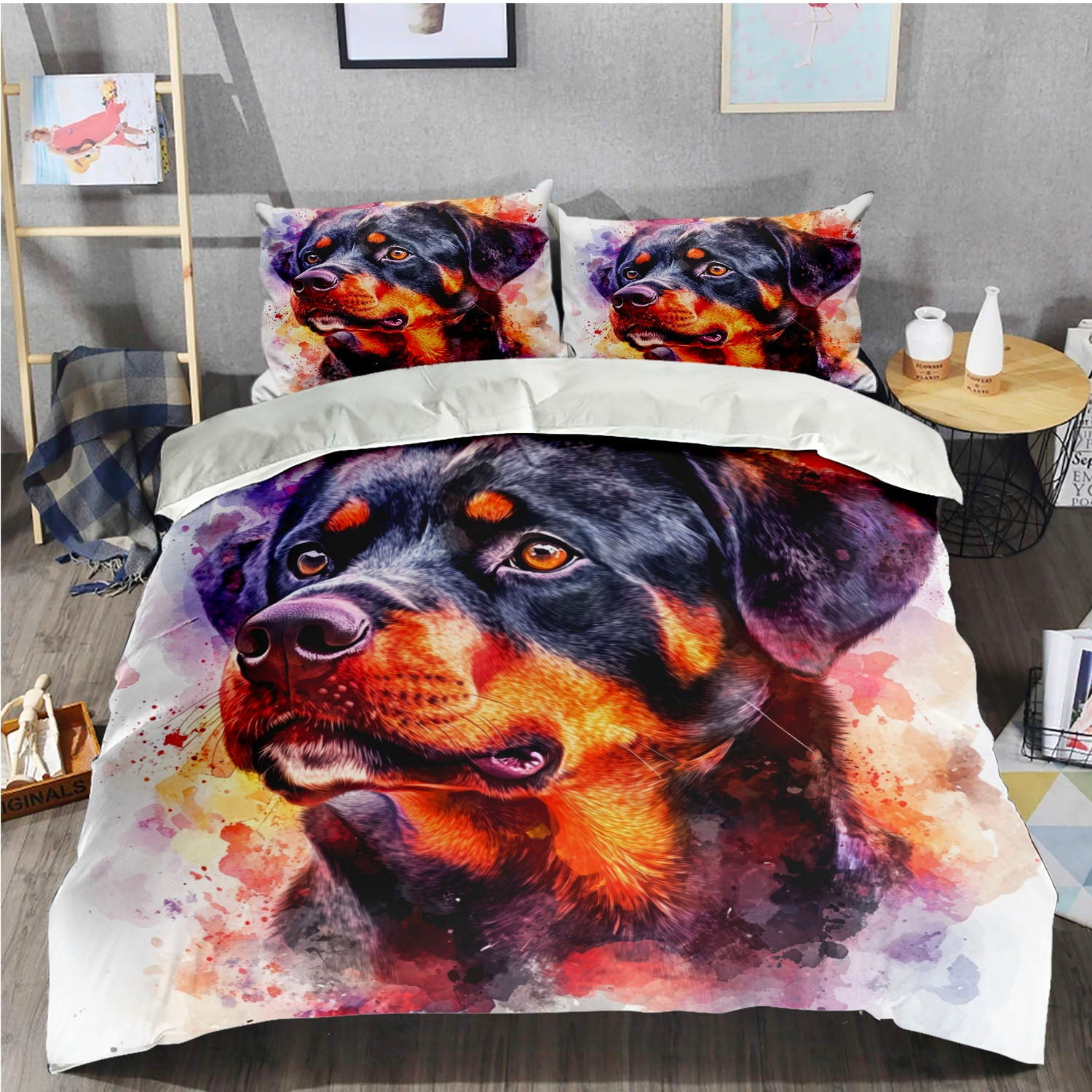 3 Pieces Duvet Cover Set Rottweiler Dog 3D Print Bedding 1 Duvet