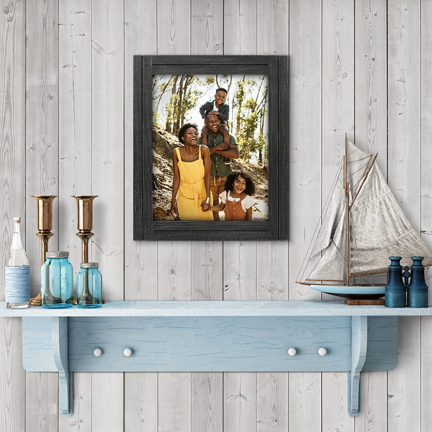 Americanflat 11x14 Rustic Picture Frame in Charcoal Black with Textured Wood and Polished Glass - Horizontal and Vertical Formats for Wall Hanging - Farmhouse Style