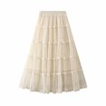 thumbnail image 2 of Mrat Straight Skirts Women's Classic High Waist Double-Layered Skirt Elastic Waist Midi Skirt High Waist A-Line Skirt S-58 Beige One Size, 2 of 8