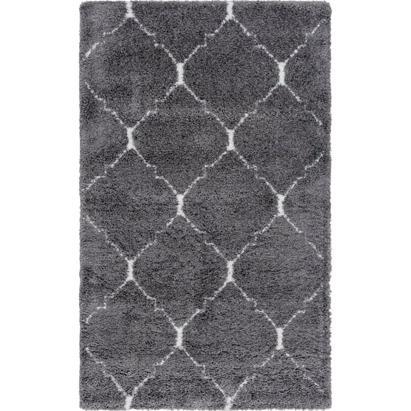 Unique Loom Fractured Rabat Shag Rug Gray/Ivory 5' 1" x 8' Rectangle Trellis Contemporary Perfect For Living Room Bed Room Dining Room Office
