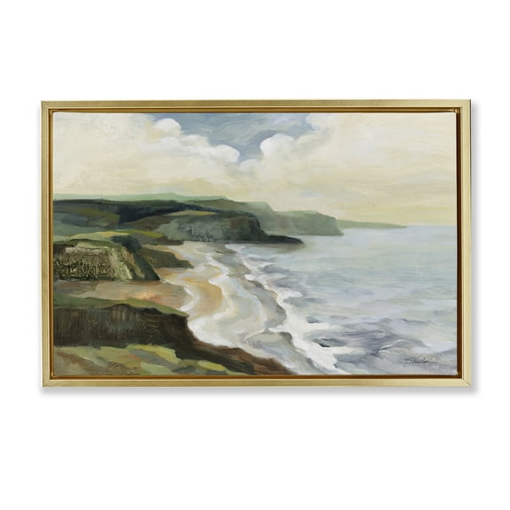 Stupell Industries Irish Coast Cliffs Landscape Painting Gold Floater Framed Canvas Art Print Wall Art, 25 x 17