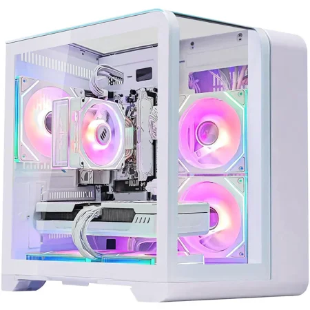 Hoengager Astral Mini Gaming PC -AMD Ryzen 7 7700 8-Core 3.8 GHz-RTX 5060 8GB -32GB DDR5 6000MHZ RAM-1TB PCIe SSD -WIFI &Bluetooth -RGB Fans-Windows 11 Pro Desktop Computer-White
