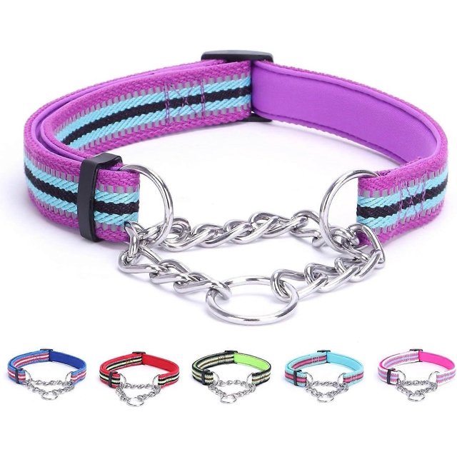 Reflective Martingale Dog Collars, Adjustable Soft Neoprene Padded Breathable Nylon Pet Collar for Puppy, Medium and Large Dogs,Rose Red,L