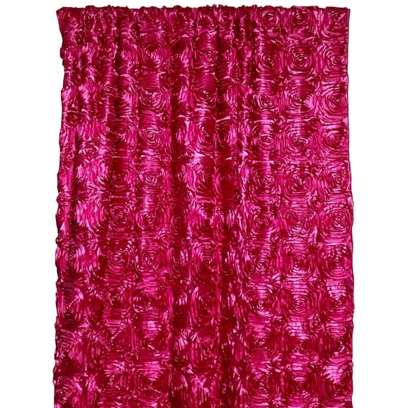 Satin Rosette 3D Pop up Flower Single Curtain Panel 54 Inch Wide Fuchsia