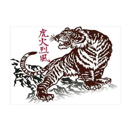 

Tattoo Jigsaw Puzzle Wild Chinese Tiger with Stripes and Roaring While Its Paws on Rock Pattern Heirloom-Quality Fun Activity for Family Durable Cardboard 1000 pcs Brown White by Ambesonne