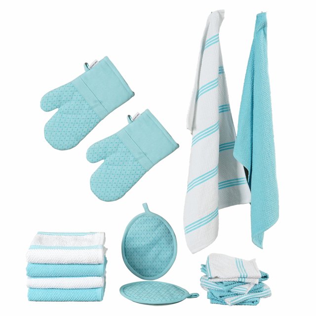 Juego de paños de cocina y paños de cocina Lane Linen, 16 piezas, color aguamarina