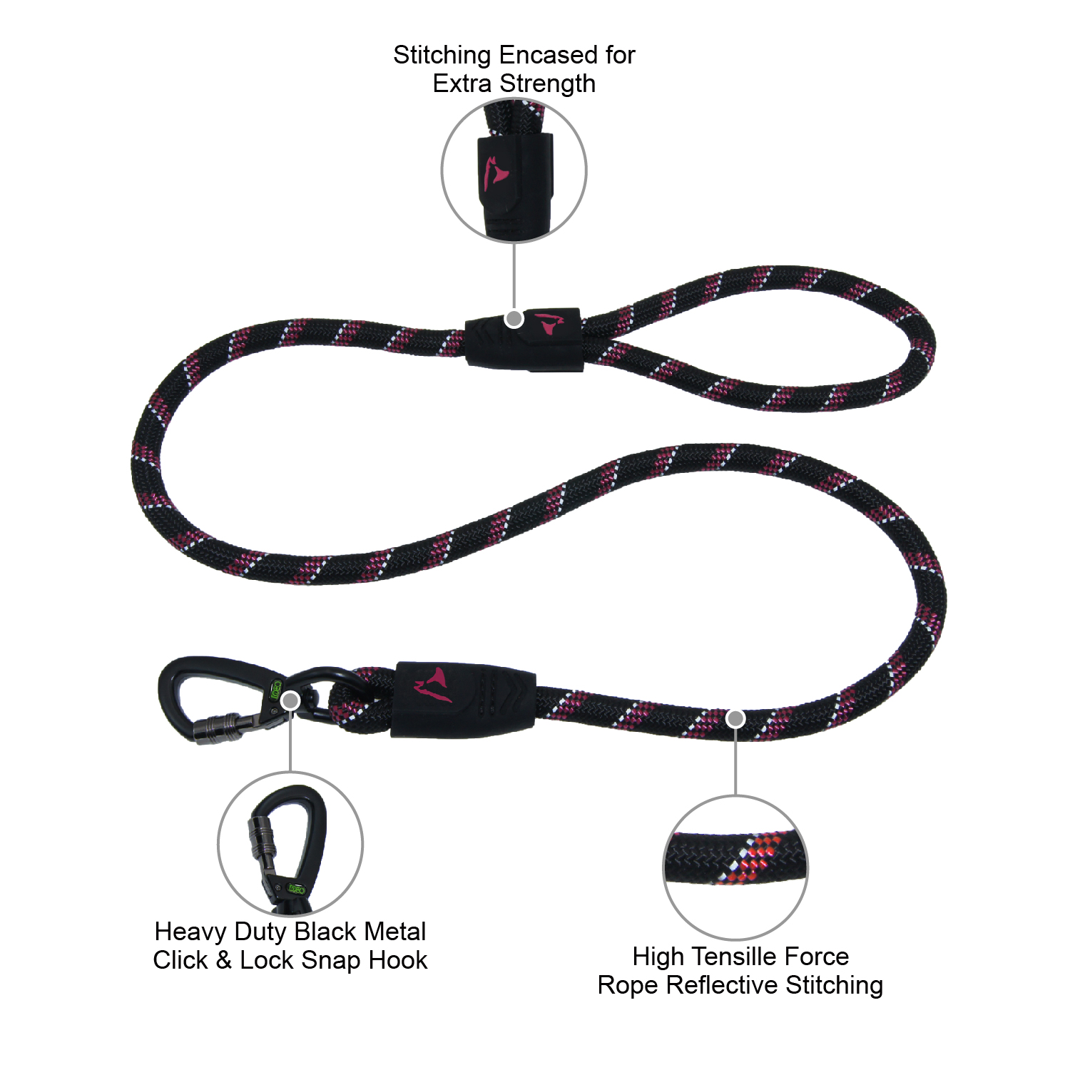 4ft/5ft Reflective Rope Dog Leash with Soft Rubber Handle - Perfect for Medium and Large Sized Dogs