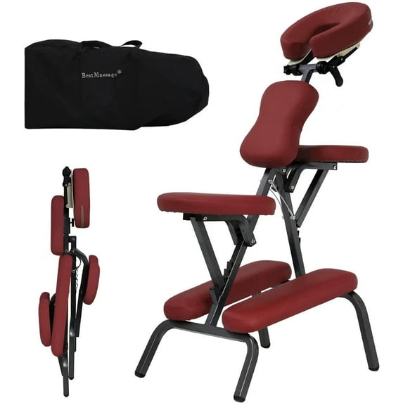 Foldable Massage Chair Adjustable Tattoo Chair Spa Chair Portable Therapy Chair w/Free Carry Case& Face Cradle, Burgundy