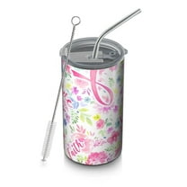 20oz Coffee Tumblers Pink Breast Cancer and Pioneer Flower Stainless Steel Vacuum Insulated Travel Tumbler Coffee Cups Mug with Lid and Straw with Cleaning Brush for Cold & Hot Drinks