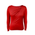 thumbnail image 5 of ClodeEU Women's Loose Cowl Neck Ruched Stretch Long Sleeve Blouse Shirt Top , Fall Casual Trendy Tops Red,Womens Plus XXL, 5 of 7