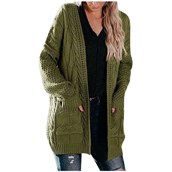 Pisexur Long Sleeve Cardigan for Women Solid Color Cardigan Wool Sweater Pocket Recreational Tops Casual Long Open Front Cardigan Sweaters