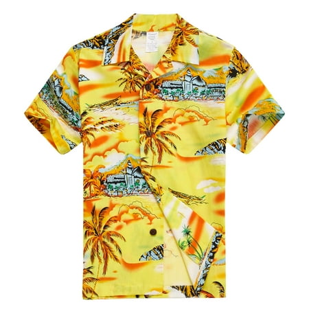 Young Adult Boy Hawaiian Aloha Luau Shirt Only in Yellow Map and Surfer 14 Year (Best Hawaii Island For Young Adults)