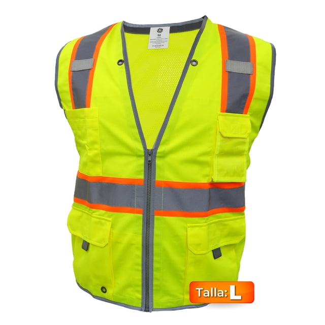 Chaleco Brigadista Reflejante Industrial GE Talla L 100% Poliéster 8 Bolsas