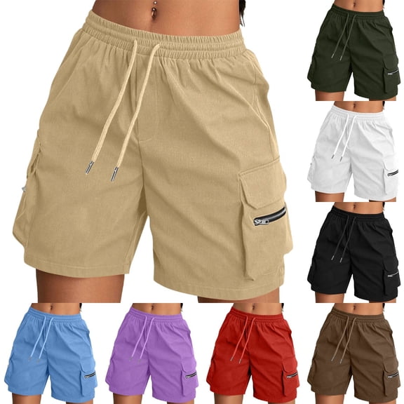 Only Moment Women's Summer Sweat Shorts Polyester,Spandex Summer Casual Wide Leg Loose High Waist Drawstring Dressy Shorts 2026 Beach Vacation Clothes Womens Athletic Shorts Army Green,S