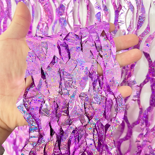 Nvzi Paquete de 5 cortinas de papel de aluminio de color rosa oscuro para fiestas, 3,3 pies x 6,6 pies,cortinas con flecos de papel de aluminio, fiestas de bodas y cumpleaños