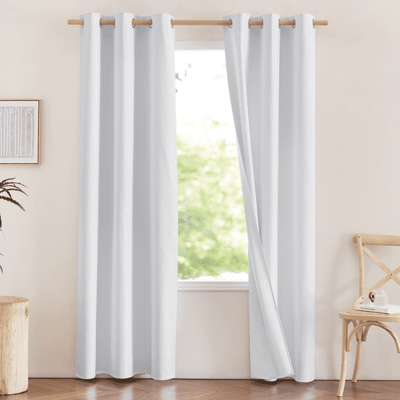NICETOWN 100% White Blackout Curtains 90 Inch Long Linen Curtain for Living Room, 42"Wide, Thick Completely Blackout Curtains for Farmhouses, Insulated Thermal Window Curtains Drapes, 2 Panels