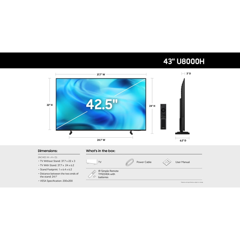 Samsung 43" Class U8000H Series Crystal UHD 4K UHD Samsung Vision AI Companion Smart Tizen TV 2026 - UN43U8000HFXZA gallery view