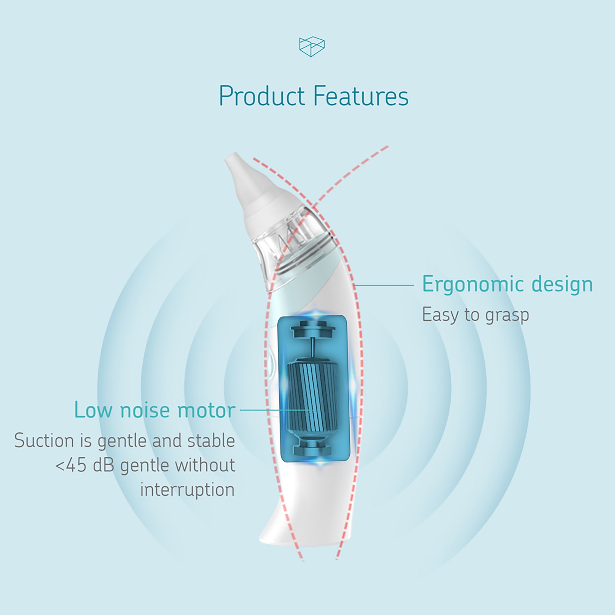 Little Martin's: Baby Electric Nasal Aspirator - Blue - Clears Congestion, Removes Mucus, Gentle & Quick, Silicone Tip, Waterproof, Infant-Kids-Adult
