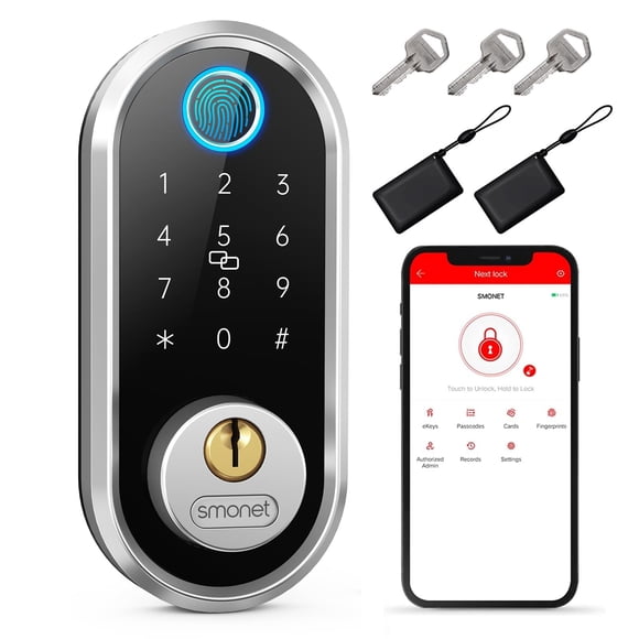 SMONET Smart Lock â Fingerprint Keyless Entry Door Lock with App Control and Touchscreen Keypad, Electronic Biometric Deadbolt for Front Door with Auto Lock, Silver