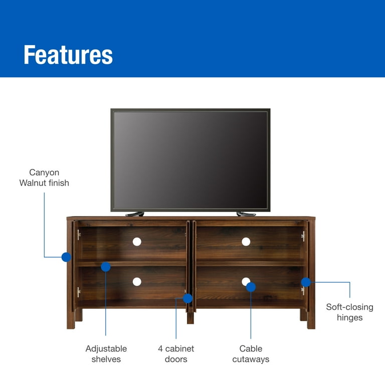 Mainstays 4-Door TV Console for TV's up to 65”, Canyon Walnut
