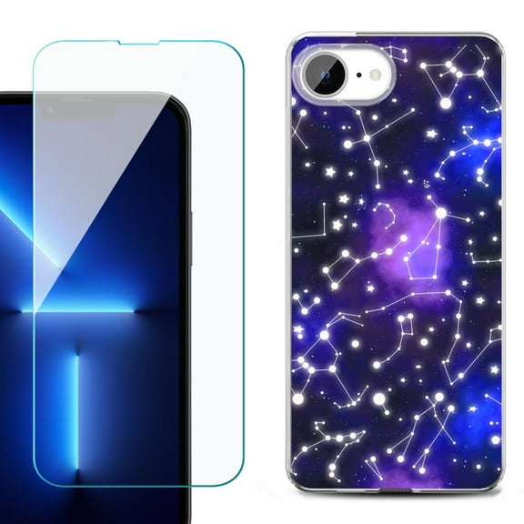 For For iPhone 16e Phone Case Cover, Shockproof Case with Tempered Glass Screen Protector, by OneToughShield - Constellations